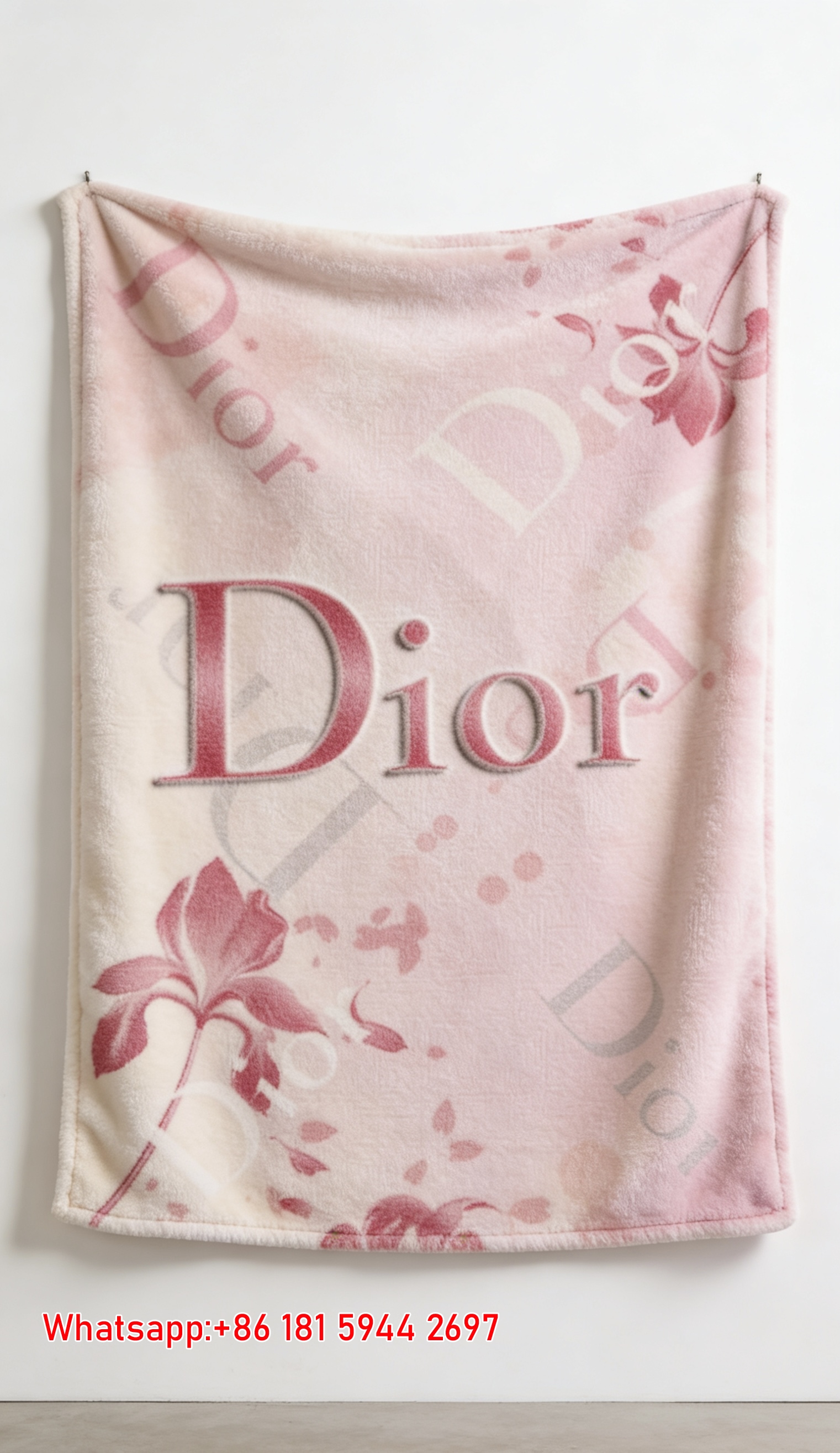Dior Pink Floral Watermark Flannel Sofa Throw Blanket D251